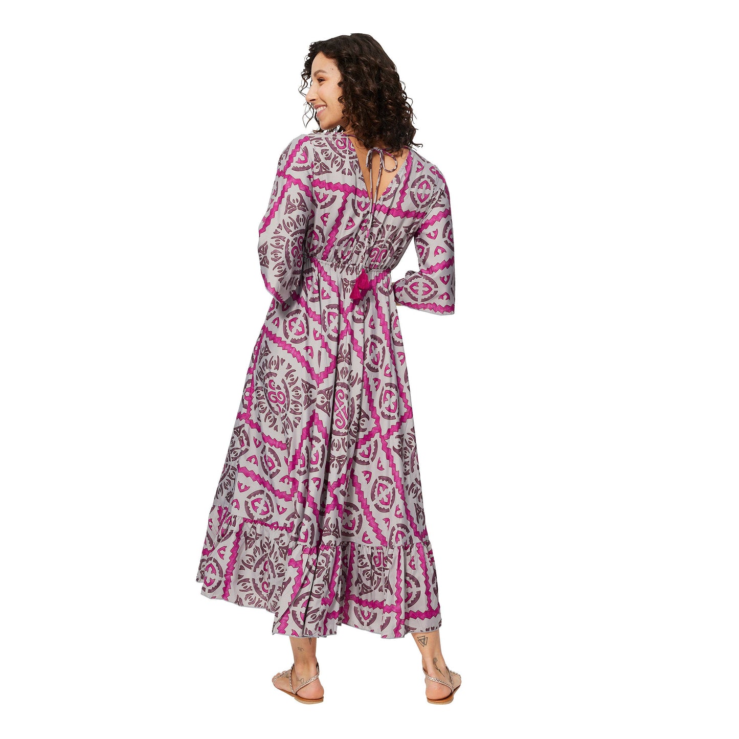 Abito estivo lungo boho con maniche a tre quarti