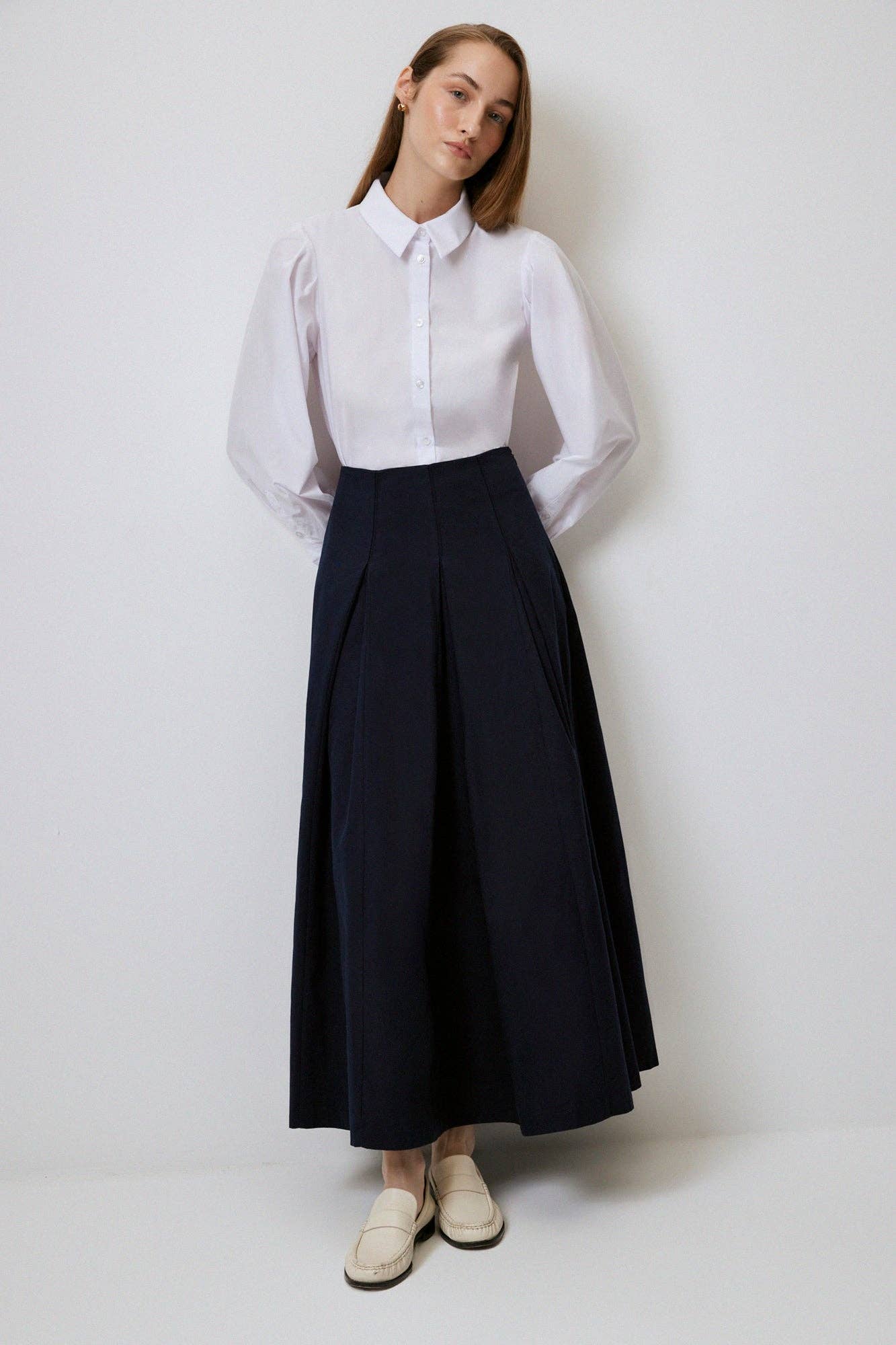 Gonna a pieghe in gabardine