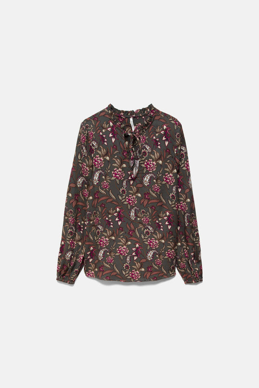 Blusa floreale con laccio al collo