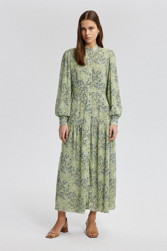 Abito camicia lungo in chiffon a fantasia floreale