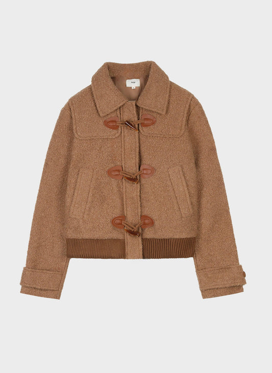Giacca bouclé cammello con alamari