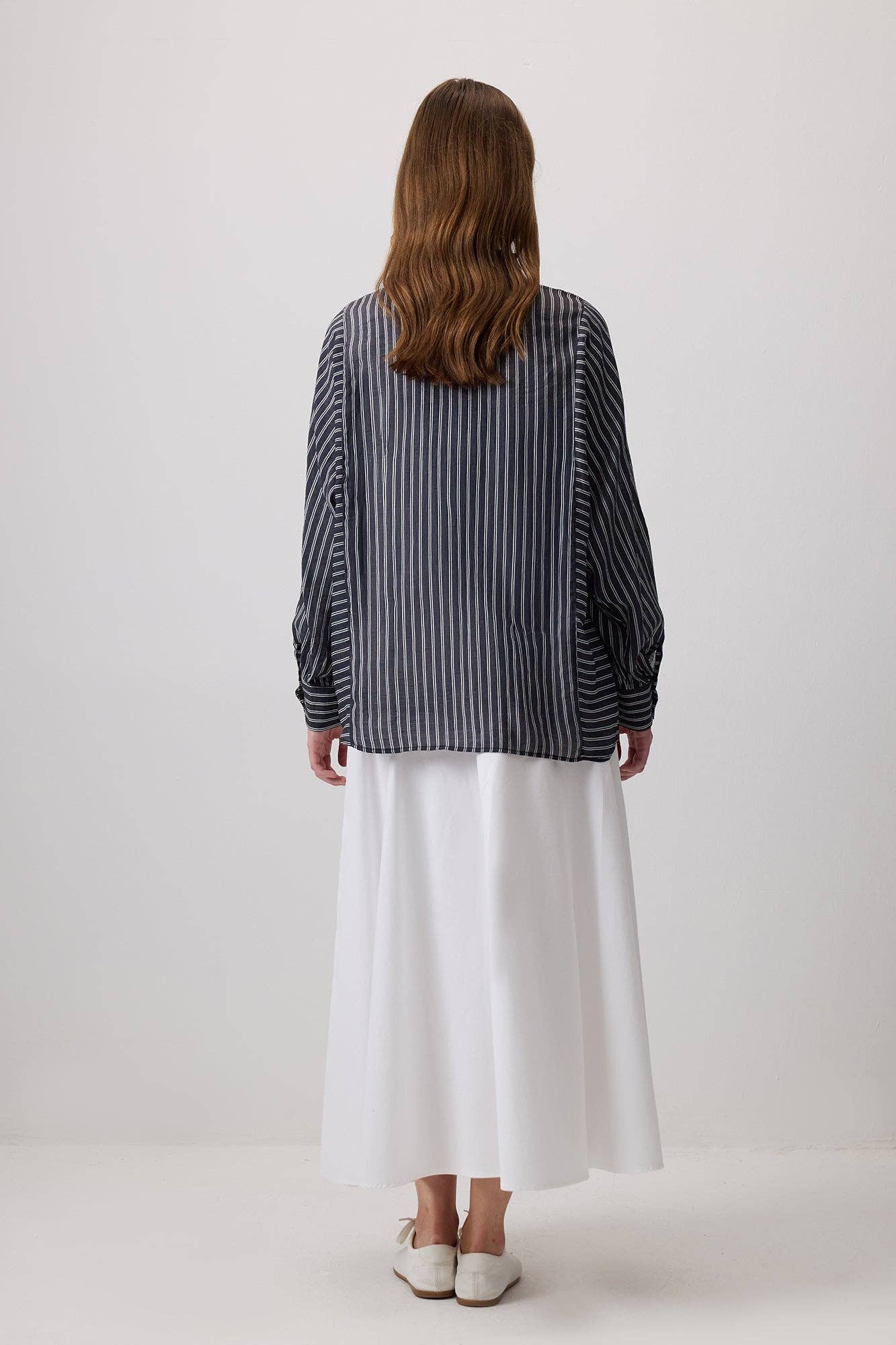 Camicia a righe in viscosa bianco e nero