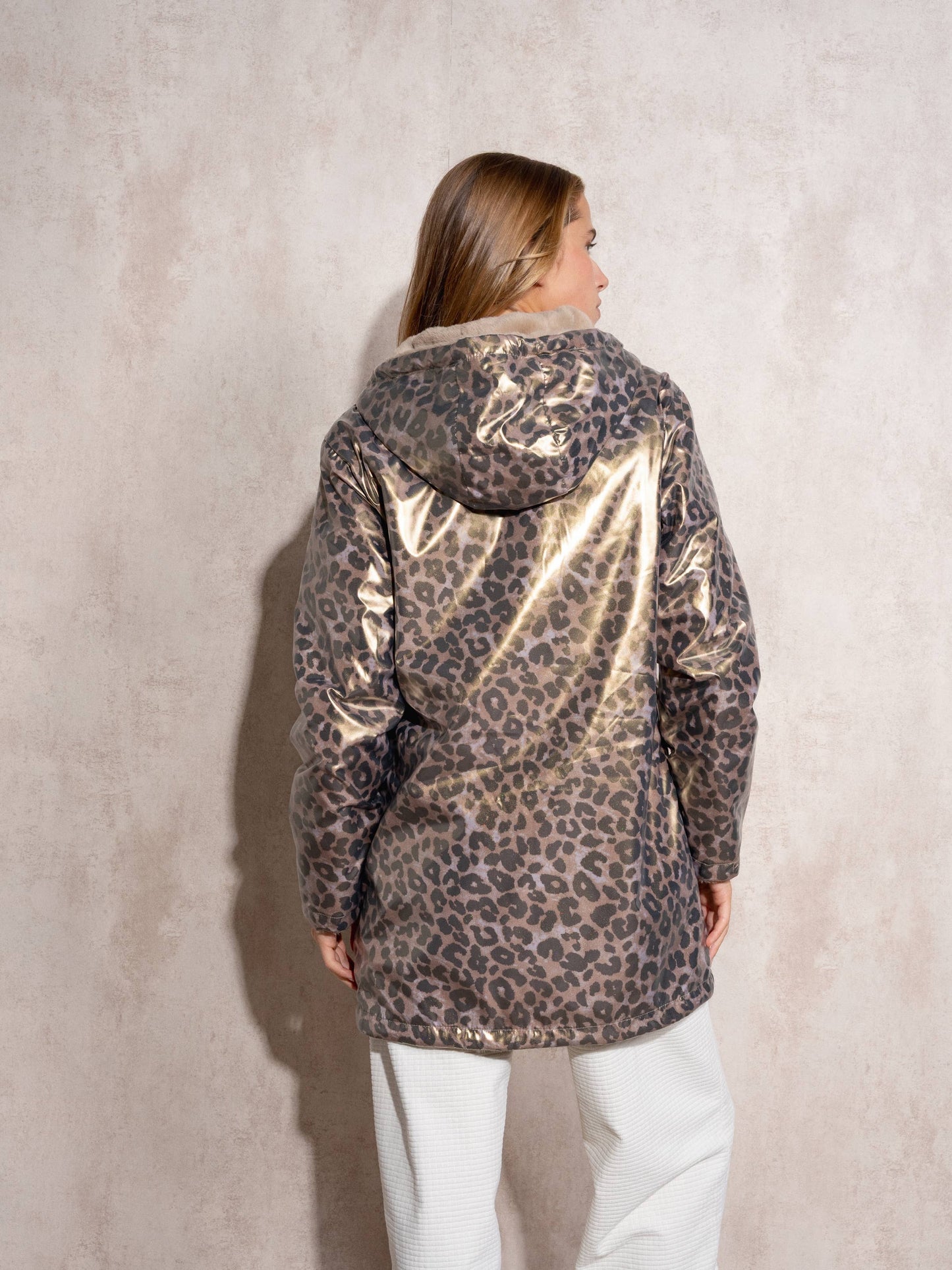 Parka impermeabile reversibile con cappuccio animalier
