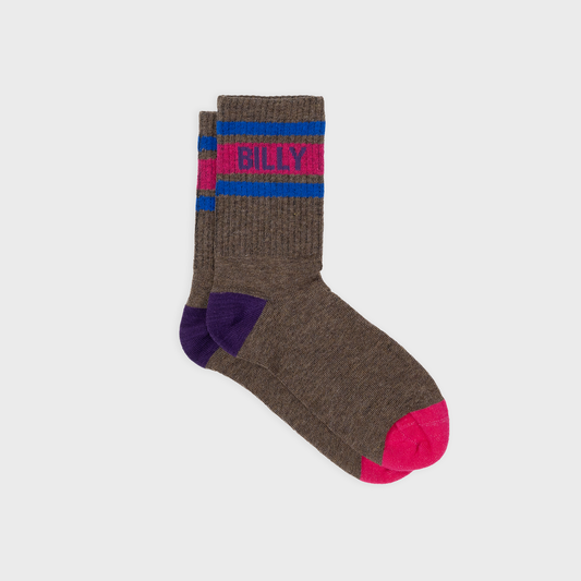 Calzini da tennis marroni a righe rosa e blu