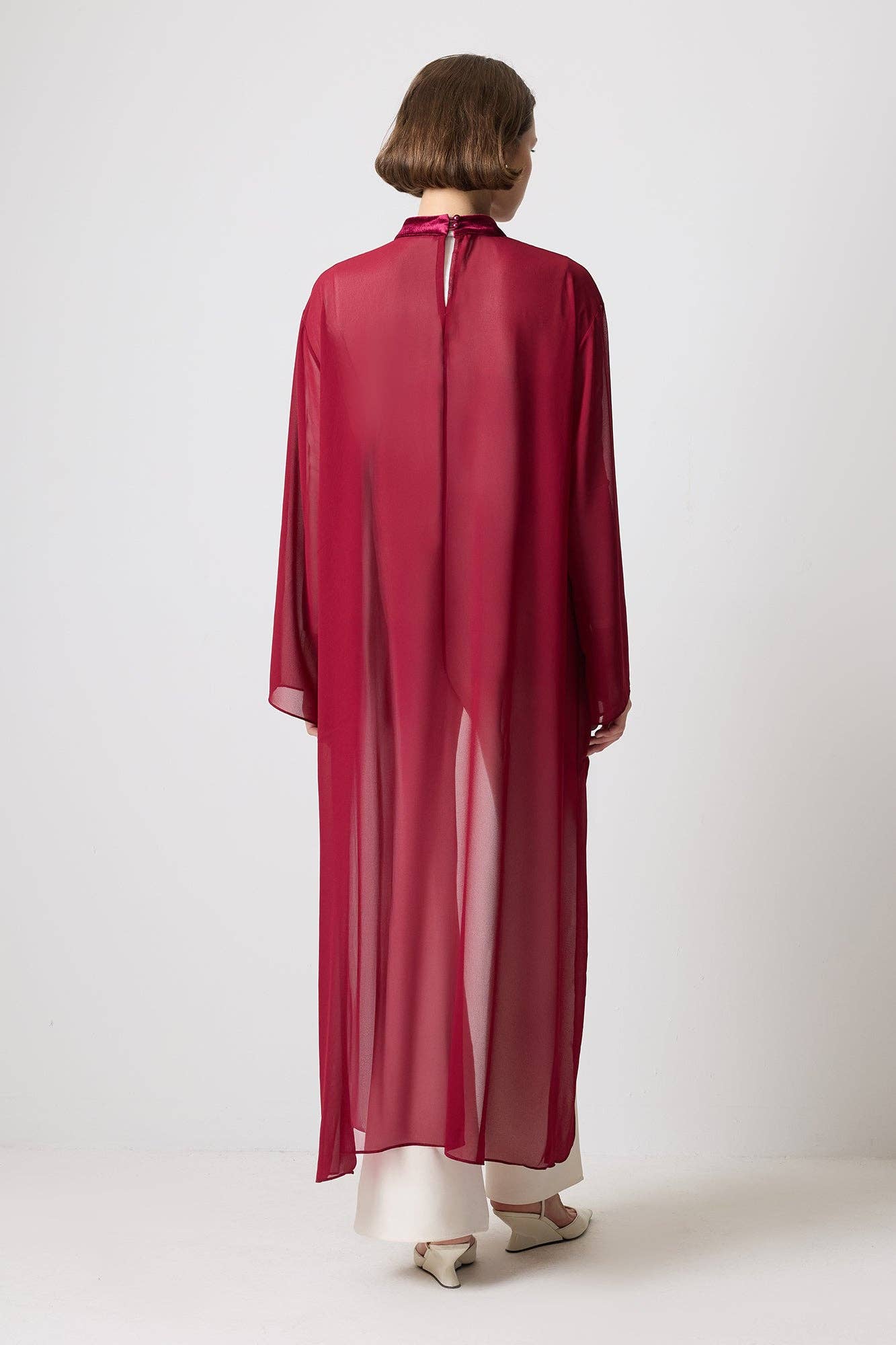 Tunica in chiffon con dettagli in velluto
