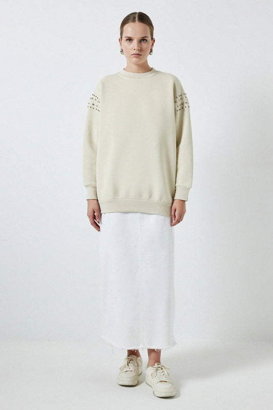 Felpa oversize in cotone con dettagli gioiello