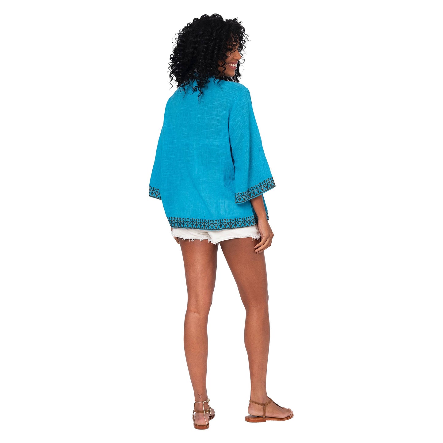 Kimono estivo corto in cotone con maniche svasate