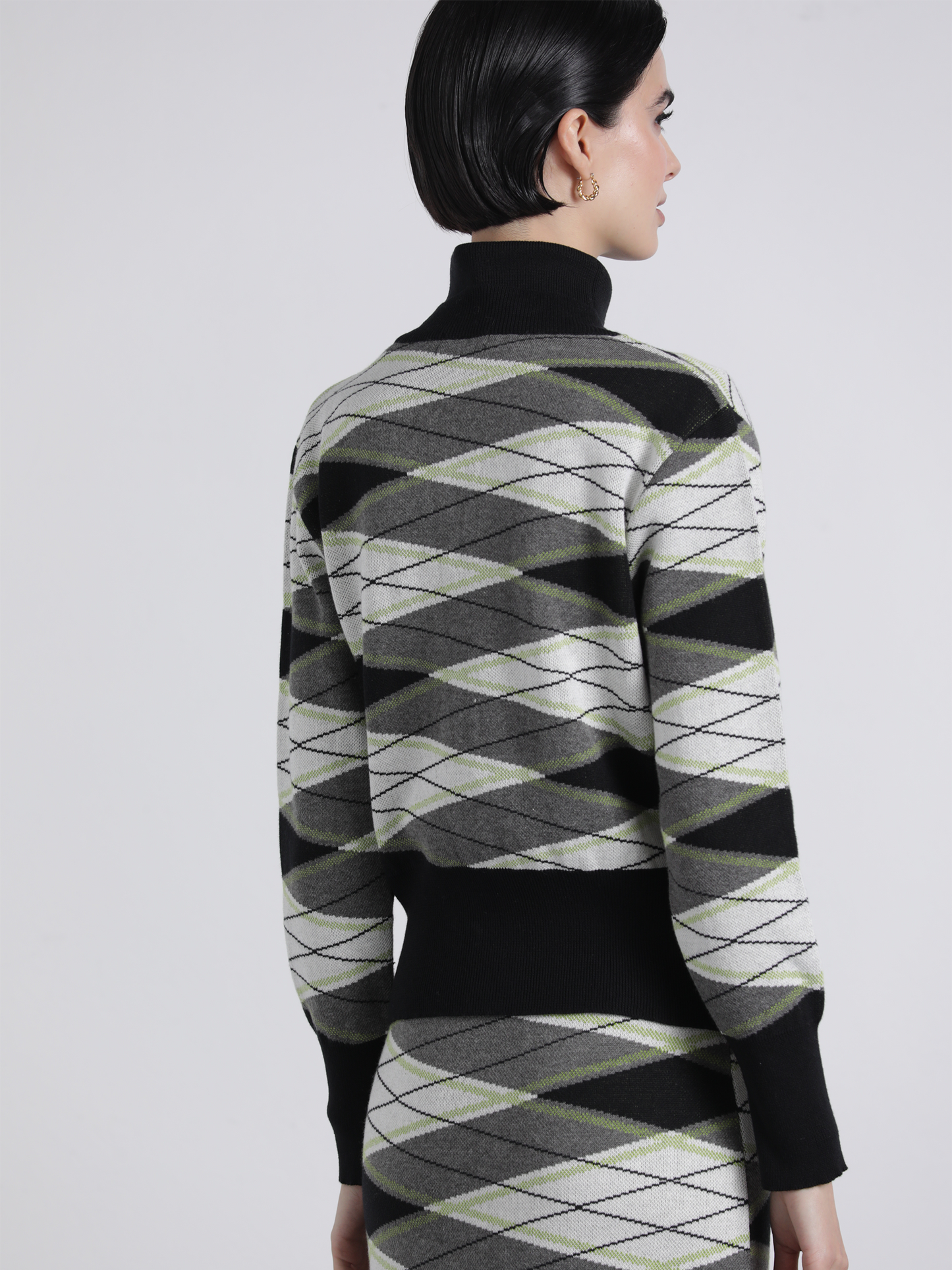 Giacca in maglia jacquard geometrica