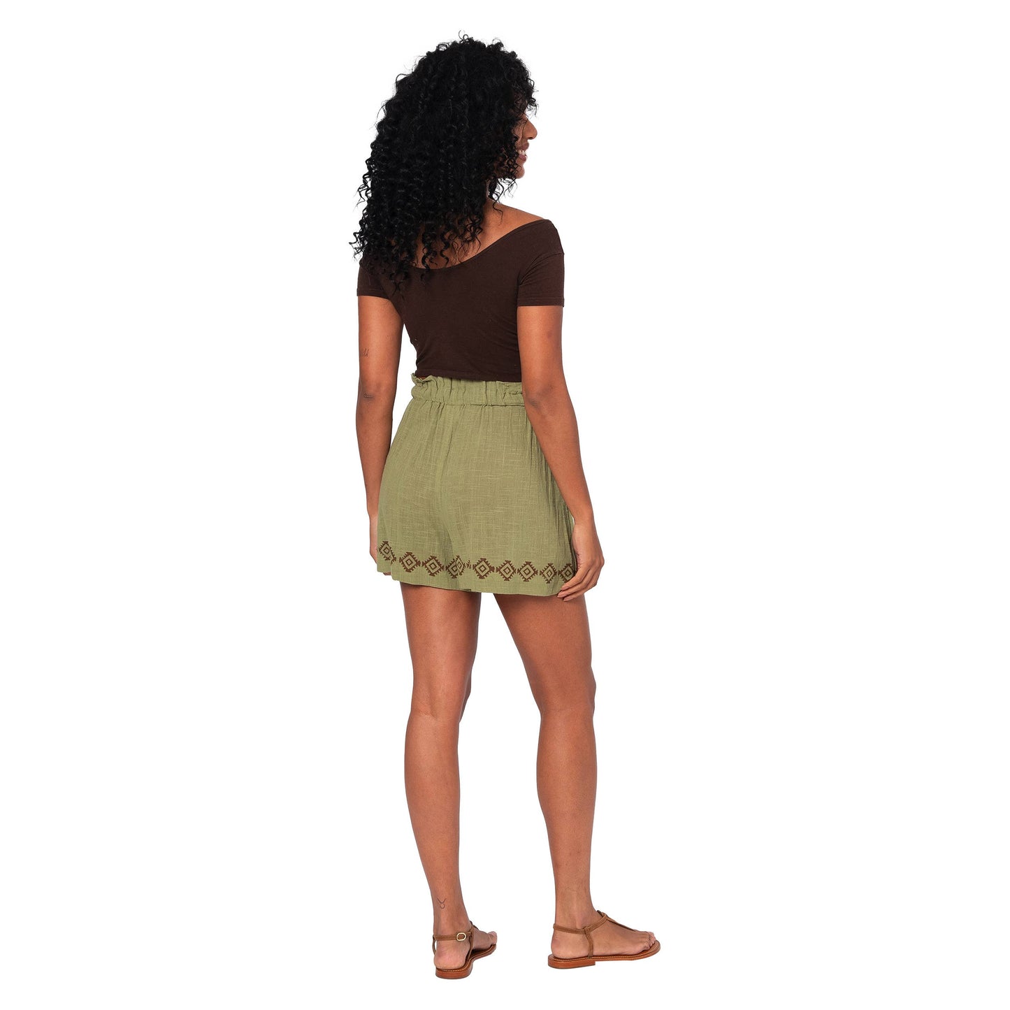Shorts estivi boho in cotone verde con coulisse