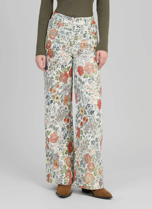 Pantaloni Phiona écru a fantasia floreale