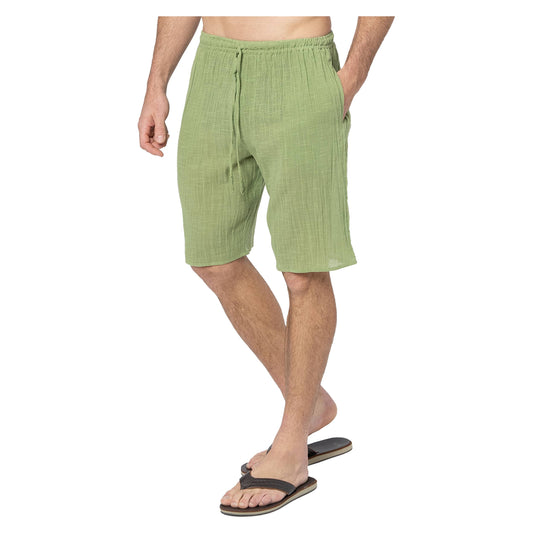 Shorts estivi verdi in cotone con vita elasticizzata e coulisse