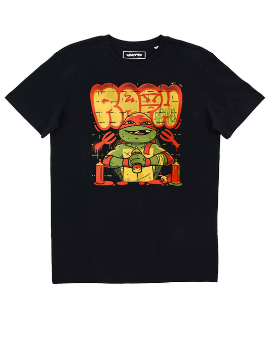 T-shirt unisex nera con stampa cartoon graffiti