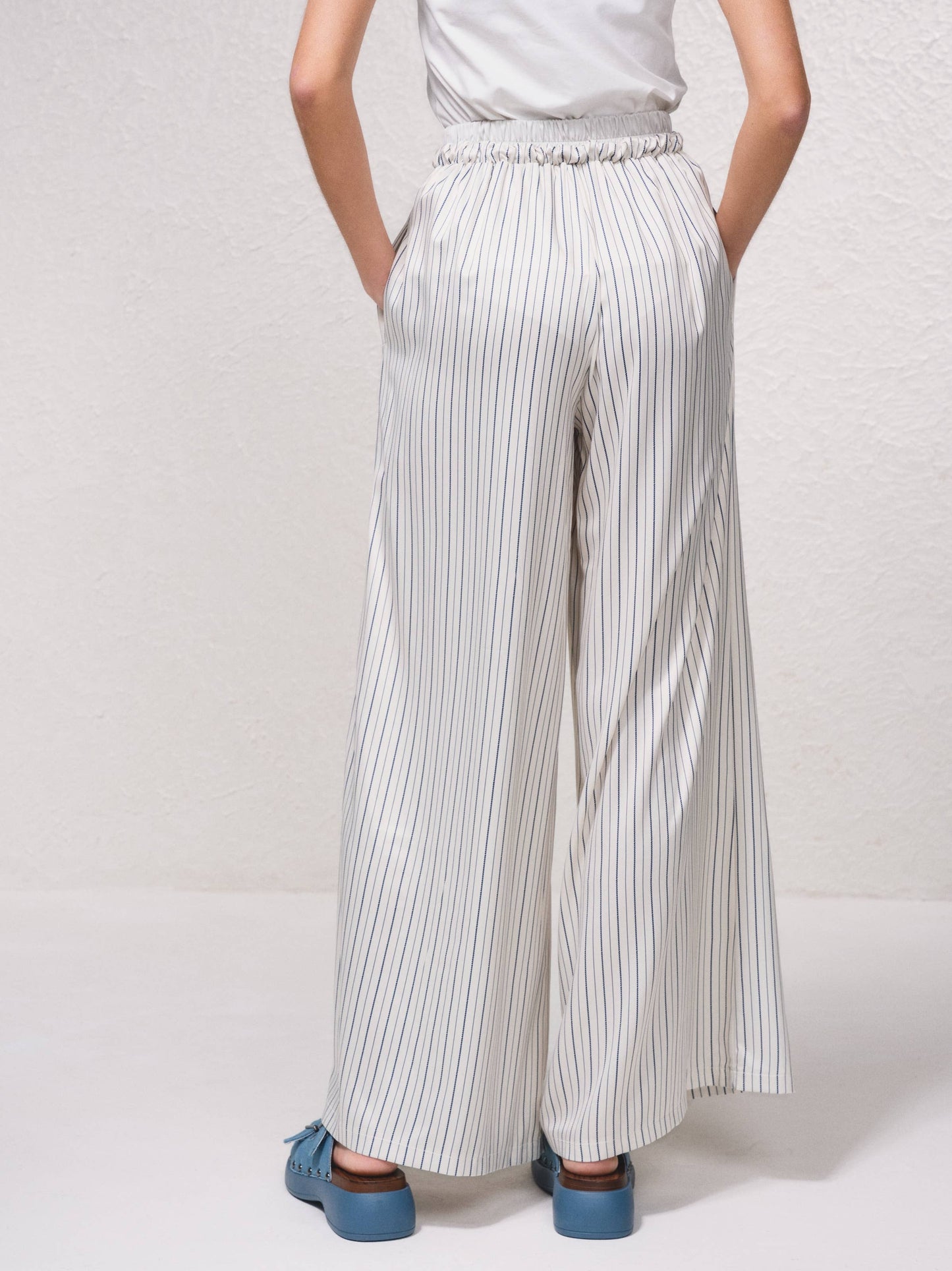 Pantaloni palazzo a righe con coulisse