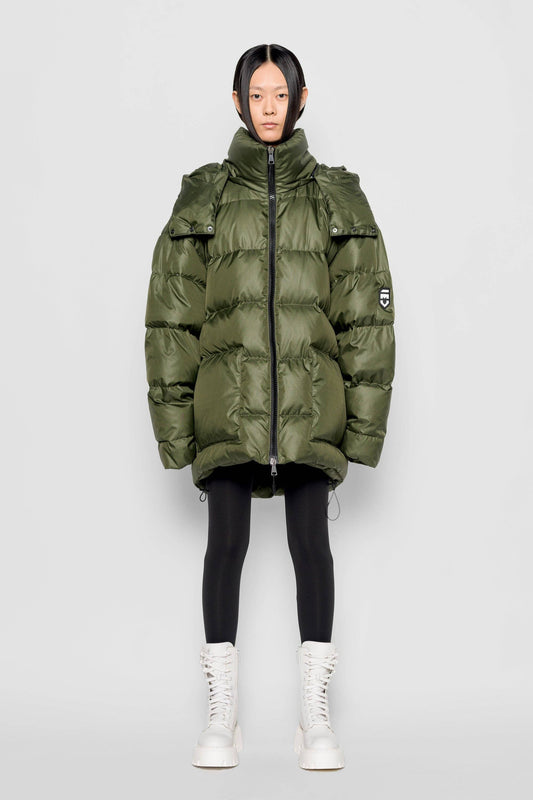 Piumino Iconica verde militare con cappuccio removibile