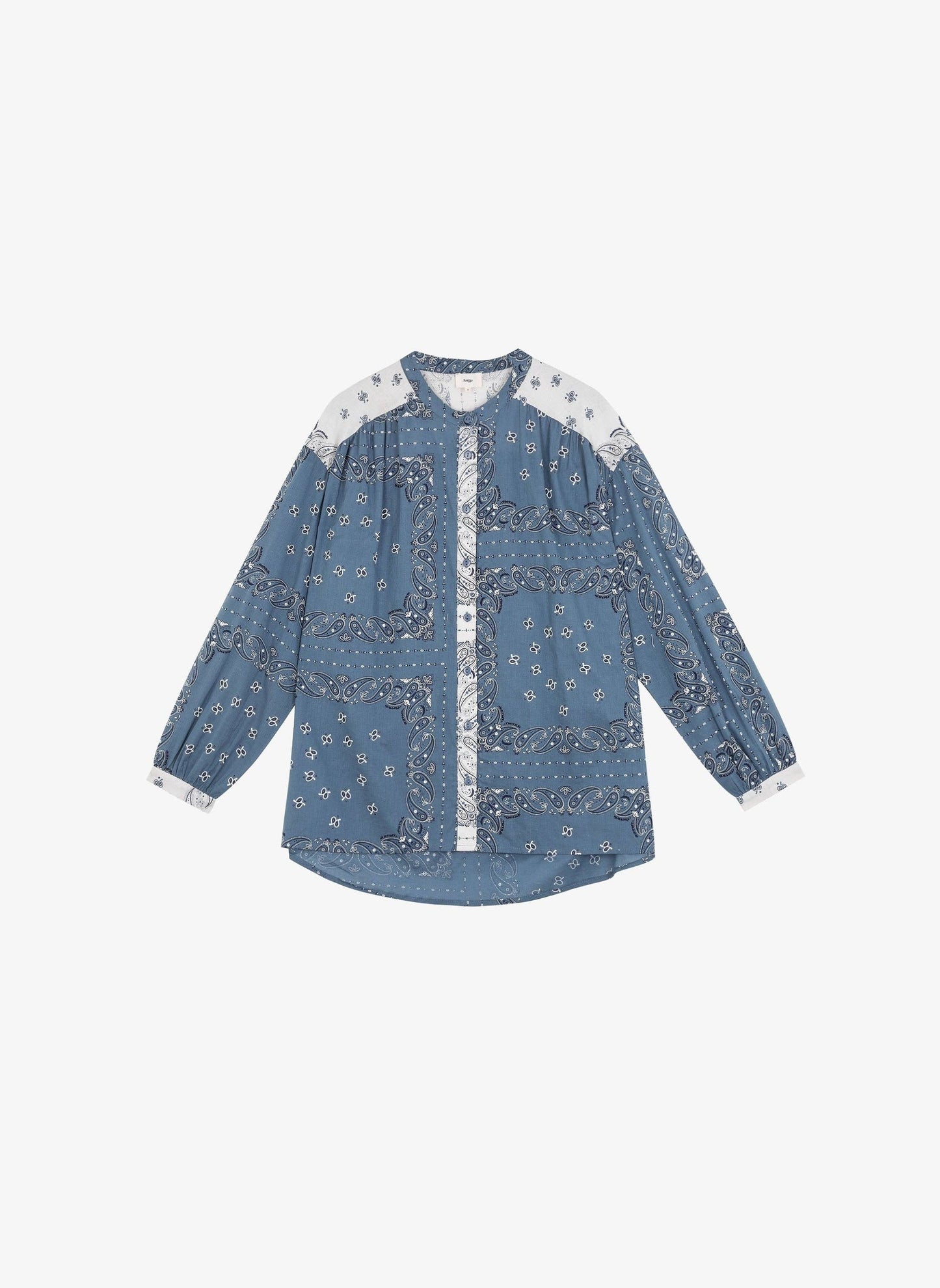 Camicia oversize in voile di cotone con stampa bandana indaco