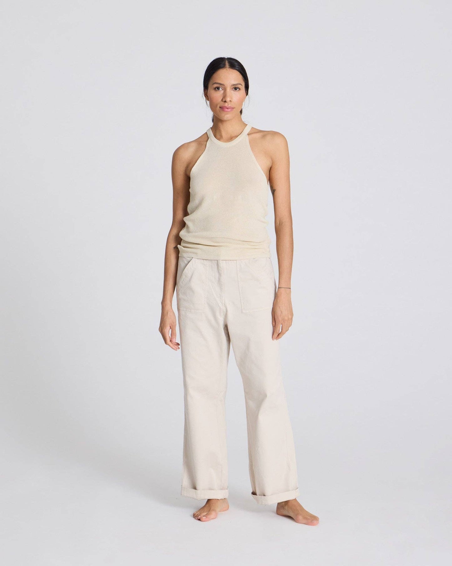 Top in maglia Lulu in cotone biologico ecrù