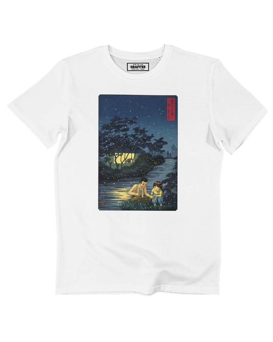 T-shirt bianca con stampa anime e lucciole luminose