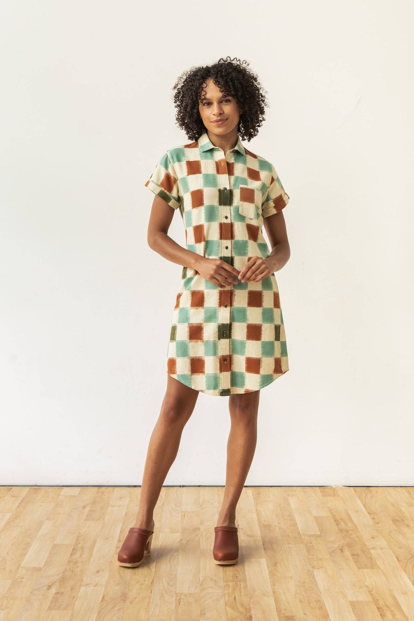 Abito camicia Loren a quadri ikat in cotone