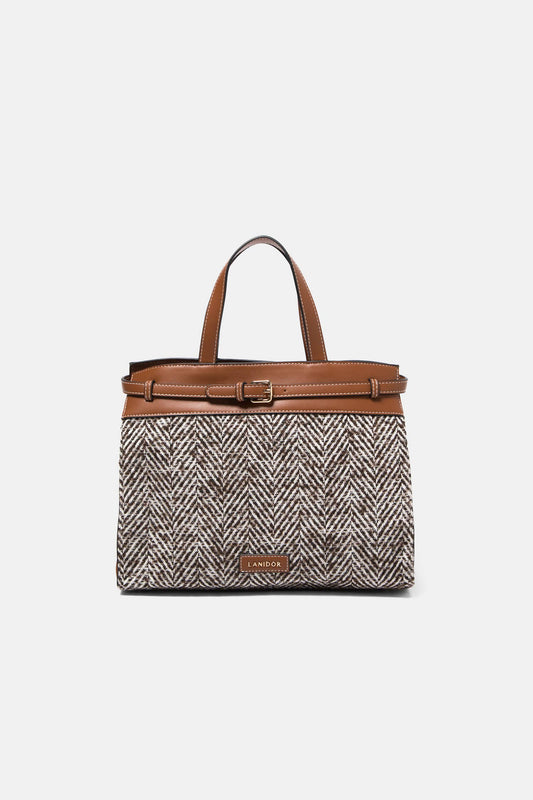 Borsa strutturata in ecopelle con motivo spigato