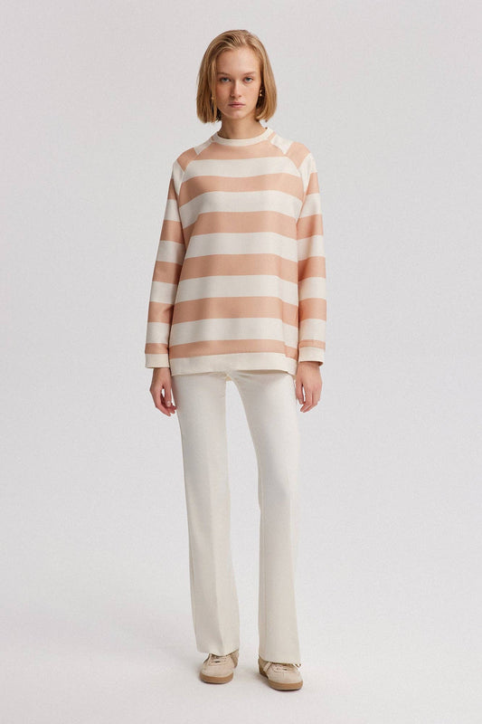 Tunica in crêpe a righe in cotone