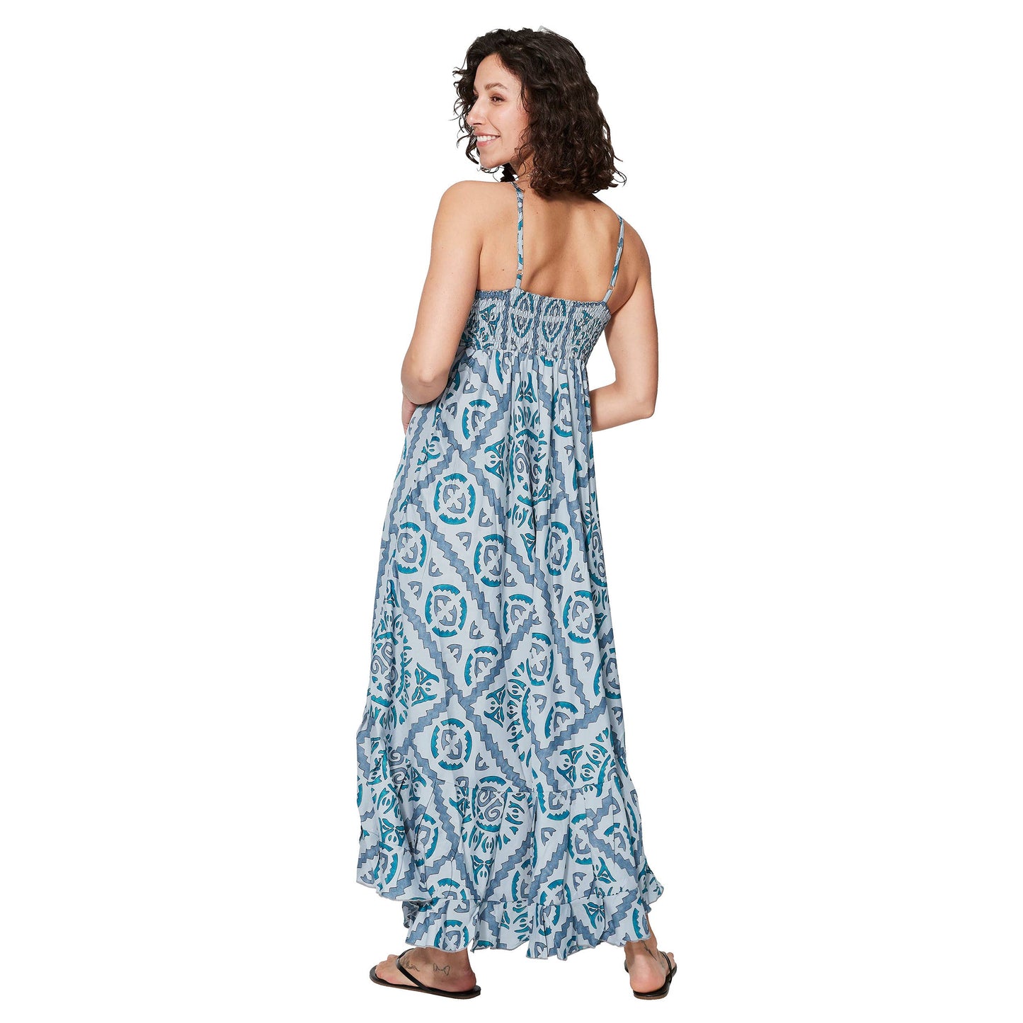 Abito lungo estivo boho senza maniche con spalline sottili