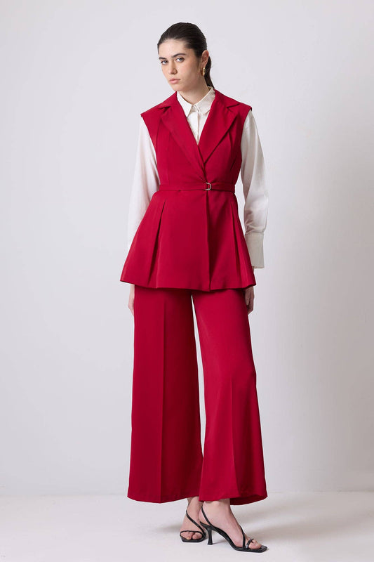 Completo gilet doppiopetto plissettato con pantaloni palazzo