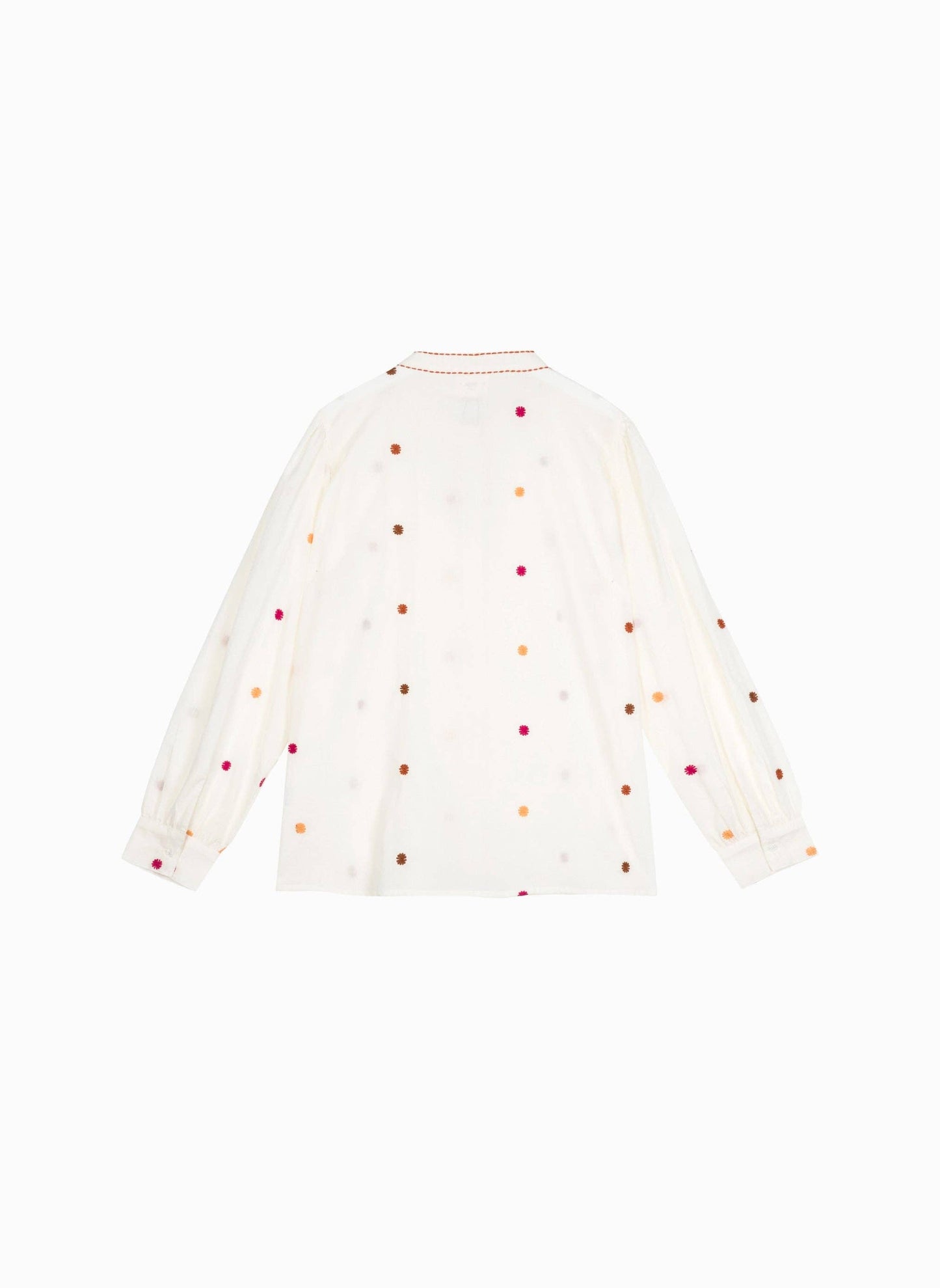Camicia ecru ricamata a pois multicolor