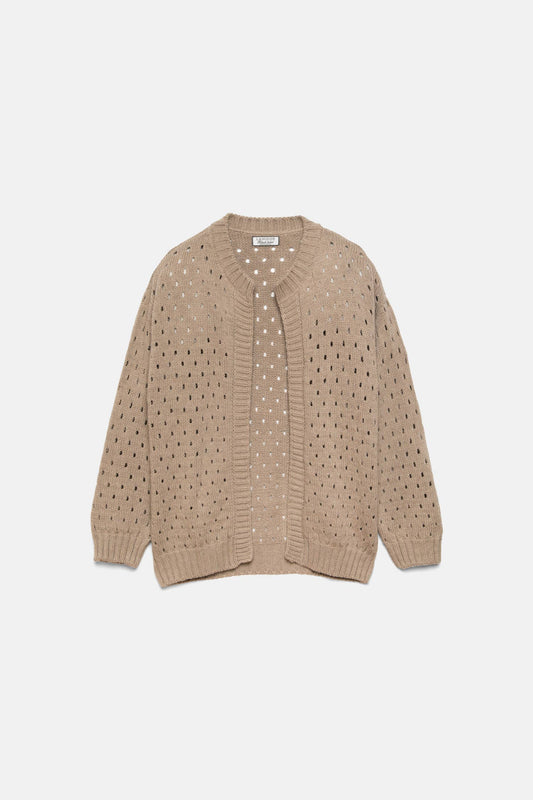 Cardigan in Maglia Strutturata Traforata