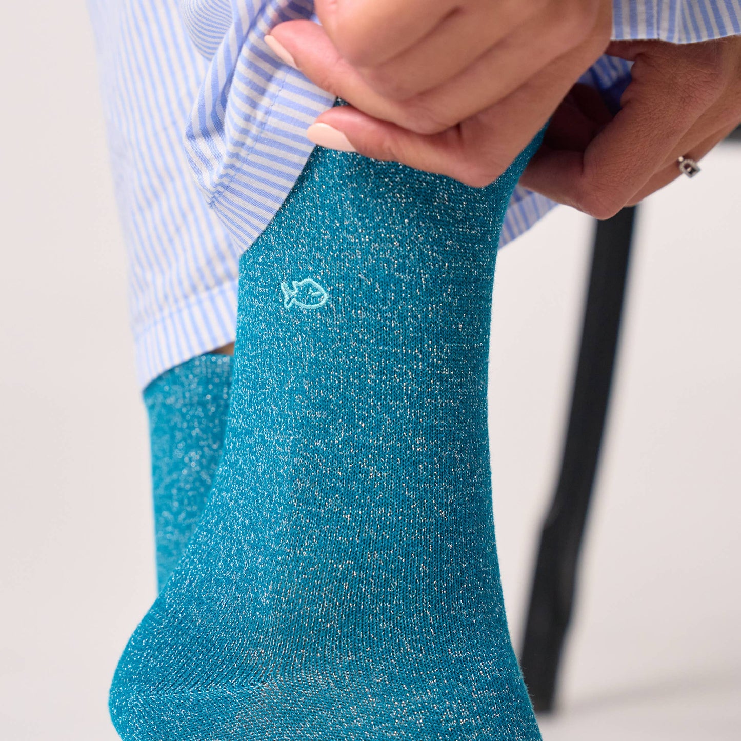 Calzini glitterati in cotone pettinato blu petrolio