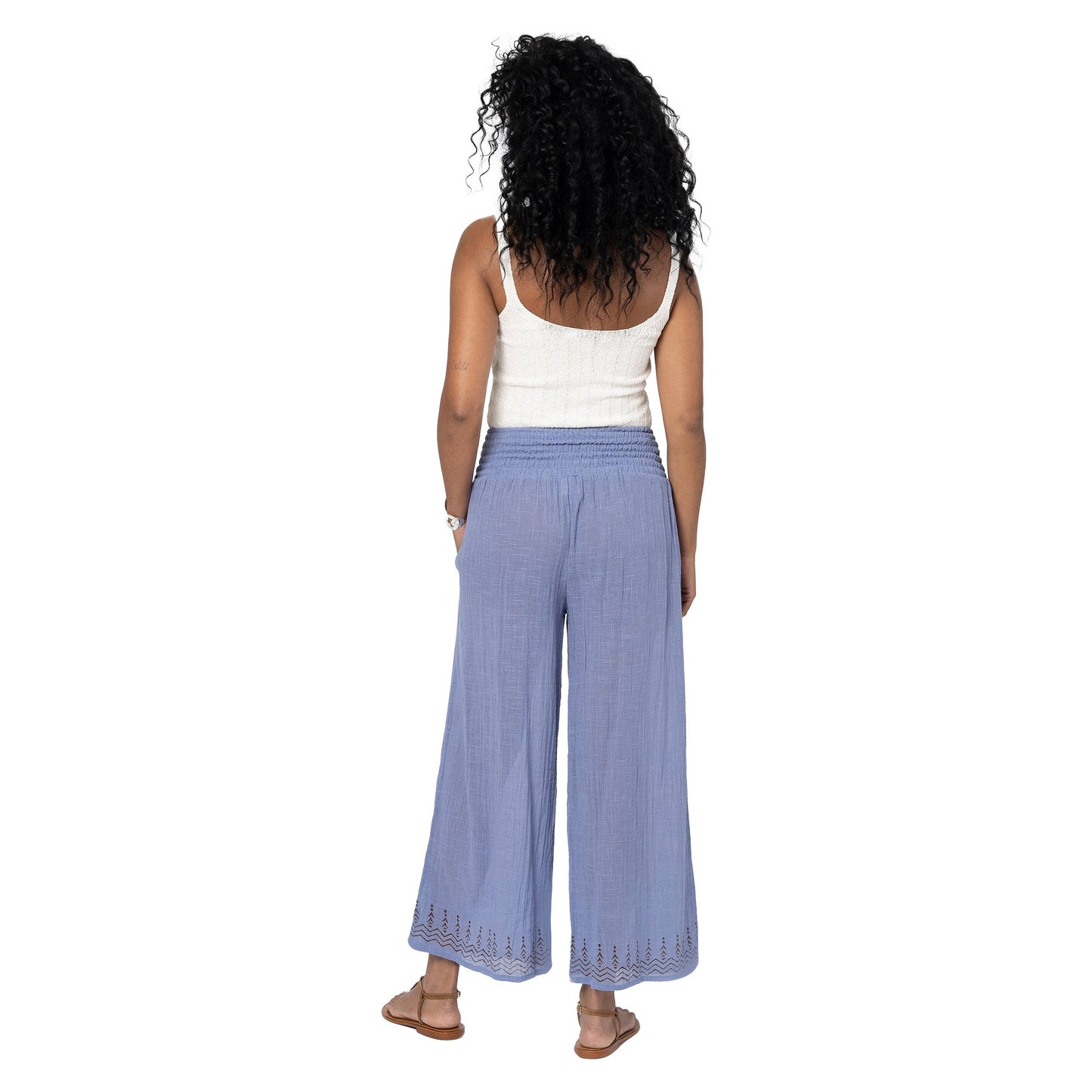 Pantaloni midi estivi in cotone con motivo etnico