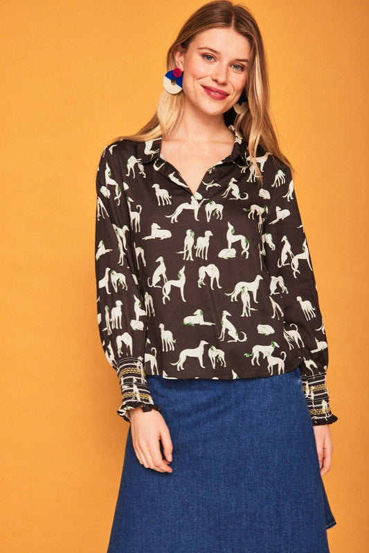 Camicia nera con stampa levrieri