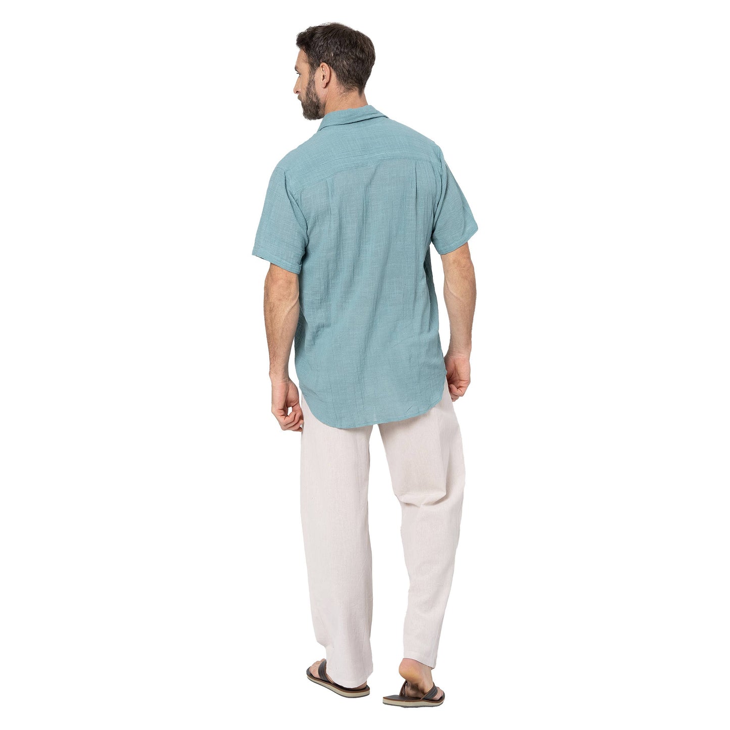 Camicia estiva uomo in cotone a manica corta turchese