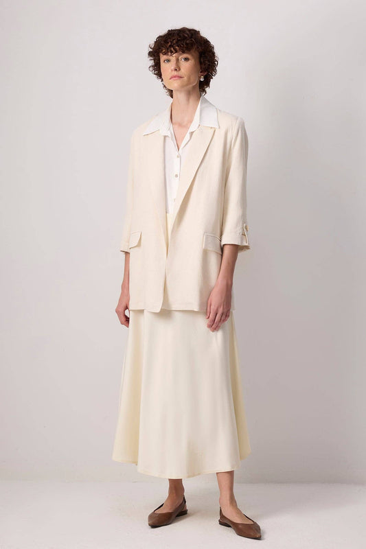 Blazer rilassato in misto viscosa e cotone con maniche arrotolabili