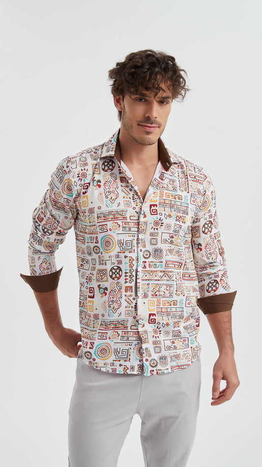 Camicia slim fit elasticizzata con stampa digitale