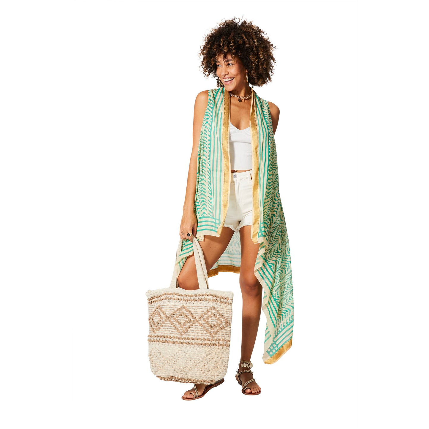 Kimono estivo midi senza maniche in cotone