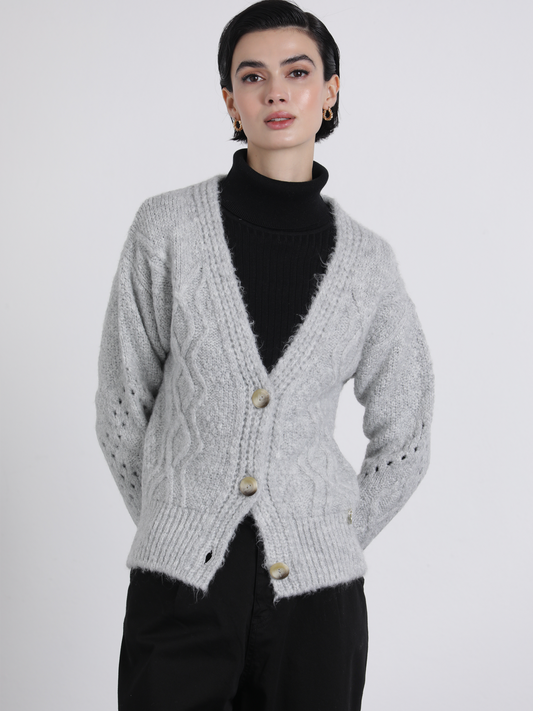 Cardigan in maglia traforata con bottoni