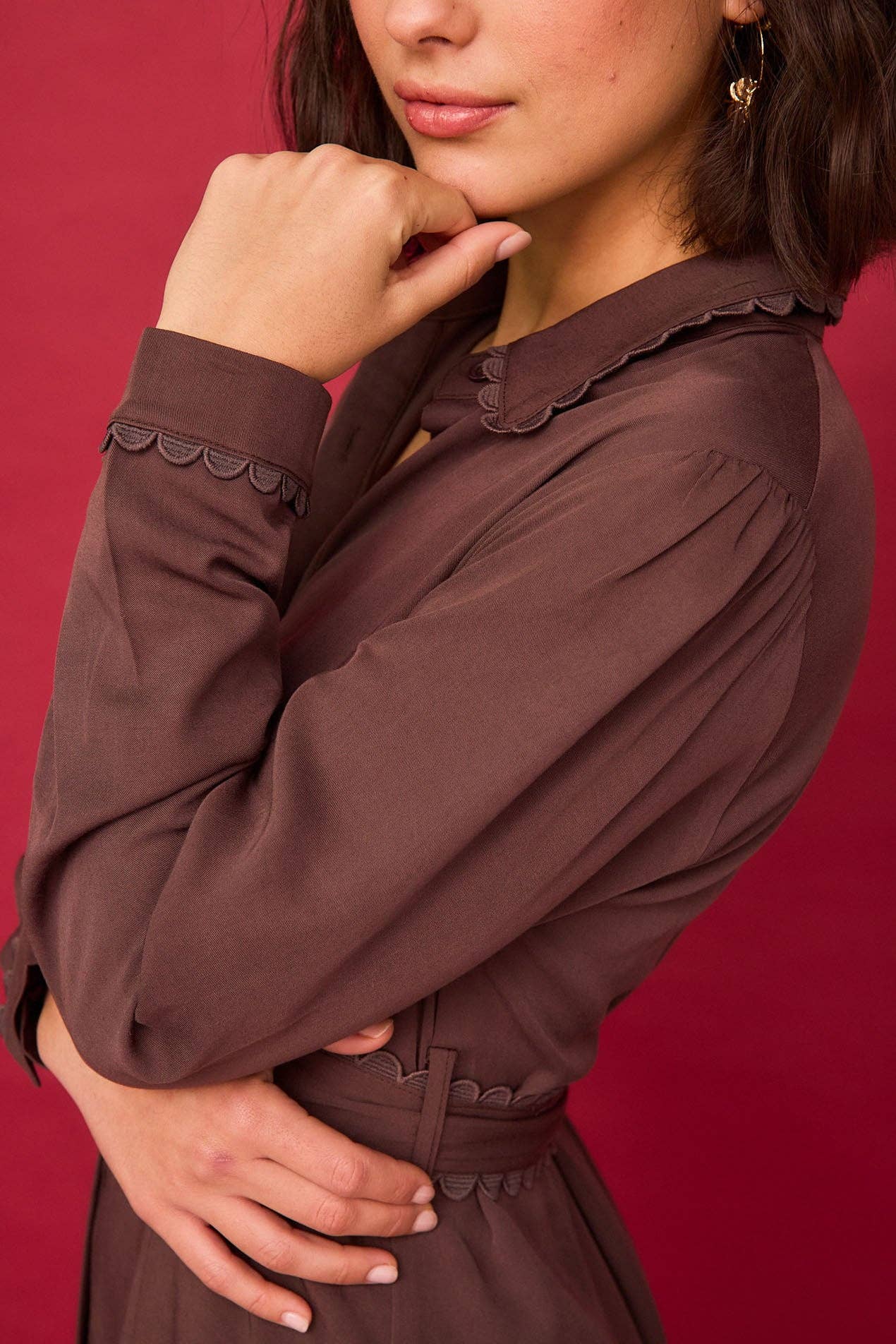 Abito corto a camicia Rio color cioccolato