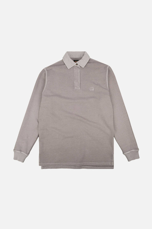 Maglione polo pesante in cotone organico tinto in capo grigio
