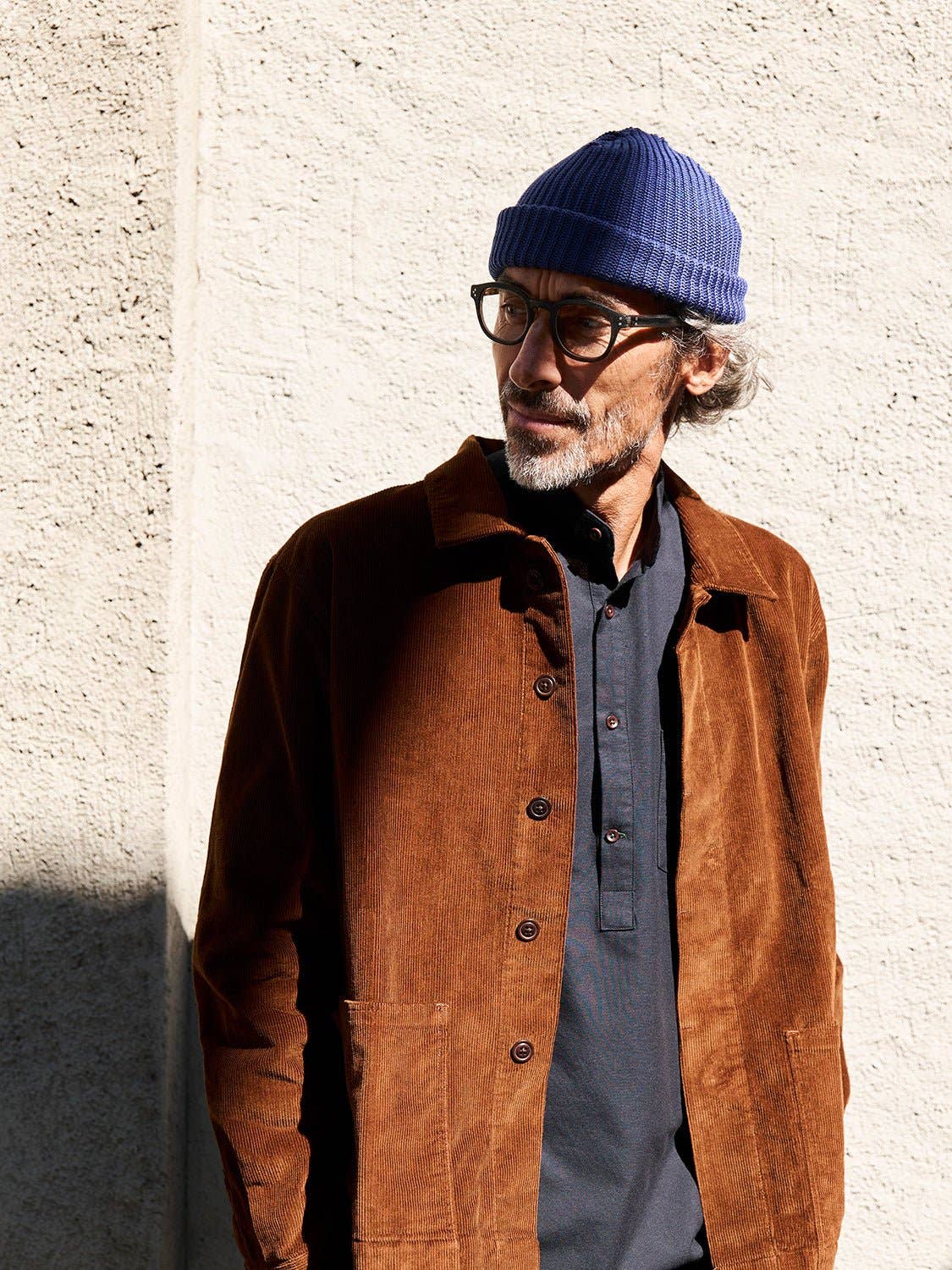 Cappello beanie in lana merino blu a coste