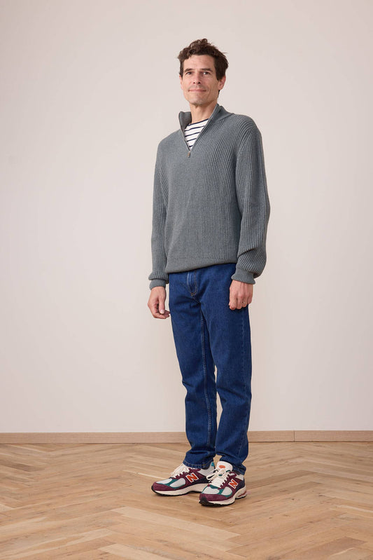 Maglione Strada verde con collo alto e zip