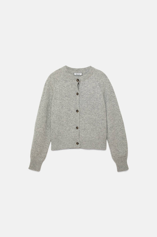 Cardigan in lana a maglia rasata con bottoni a contrasto