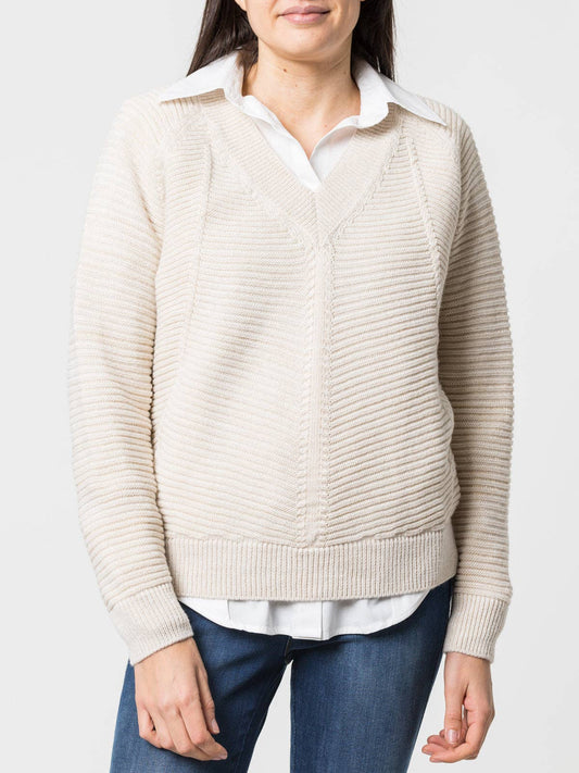Maglione a costine con scollo a V