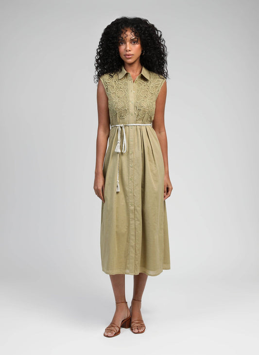 Abito midi Orenia lime con dettagli crochet