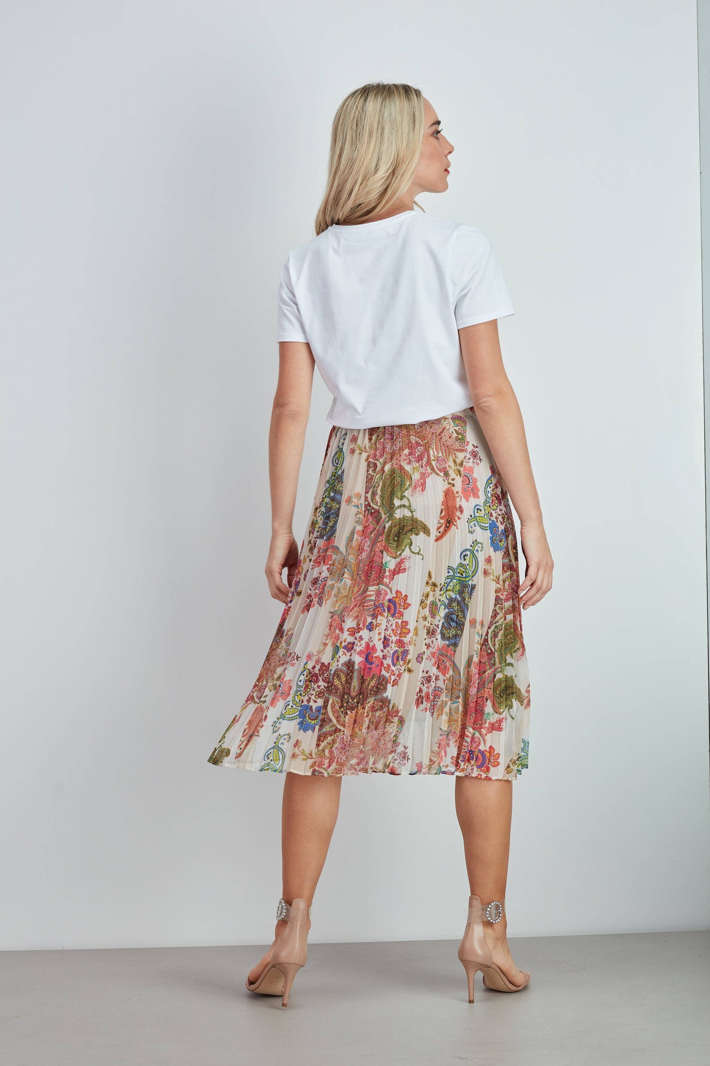 Gonna midi plissettata multicolor a fantasia floreale
