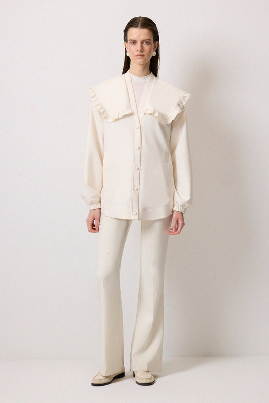 Cardigan in crêpe con collo ampio