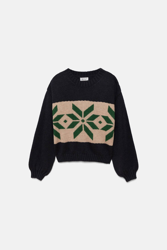 Maglione jacquard con maniche a palloncino