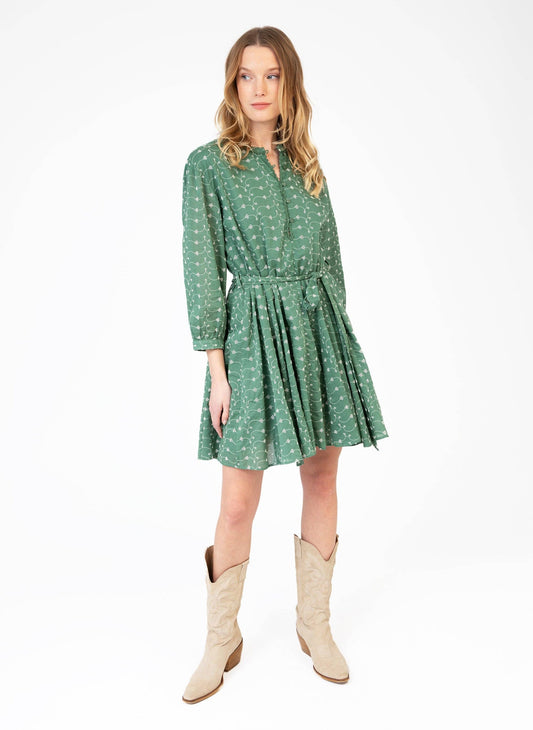 Abito corto Odreany in cotone con ricami e cintura