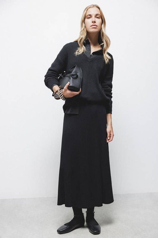 Gonna midi a coste in maglia con vita elasticizzata
