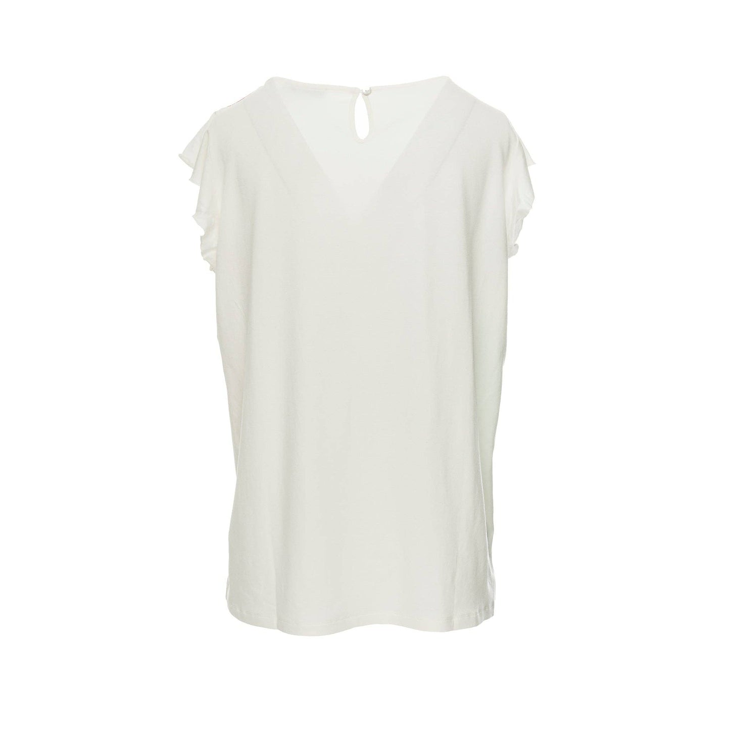 T-shirt multicolor con stampa catene e maniche volant