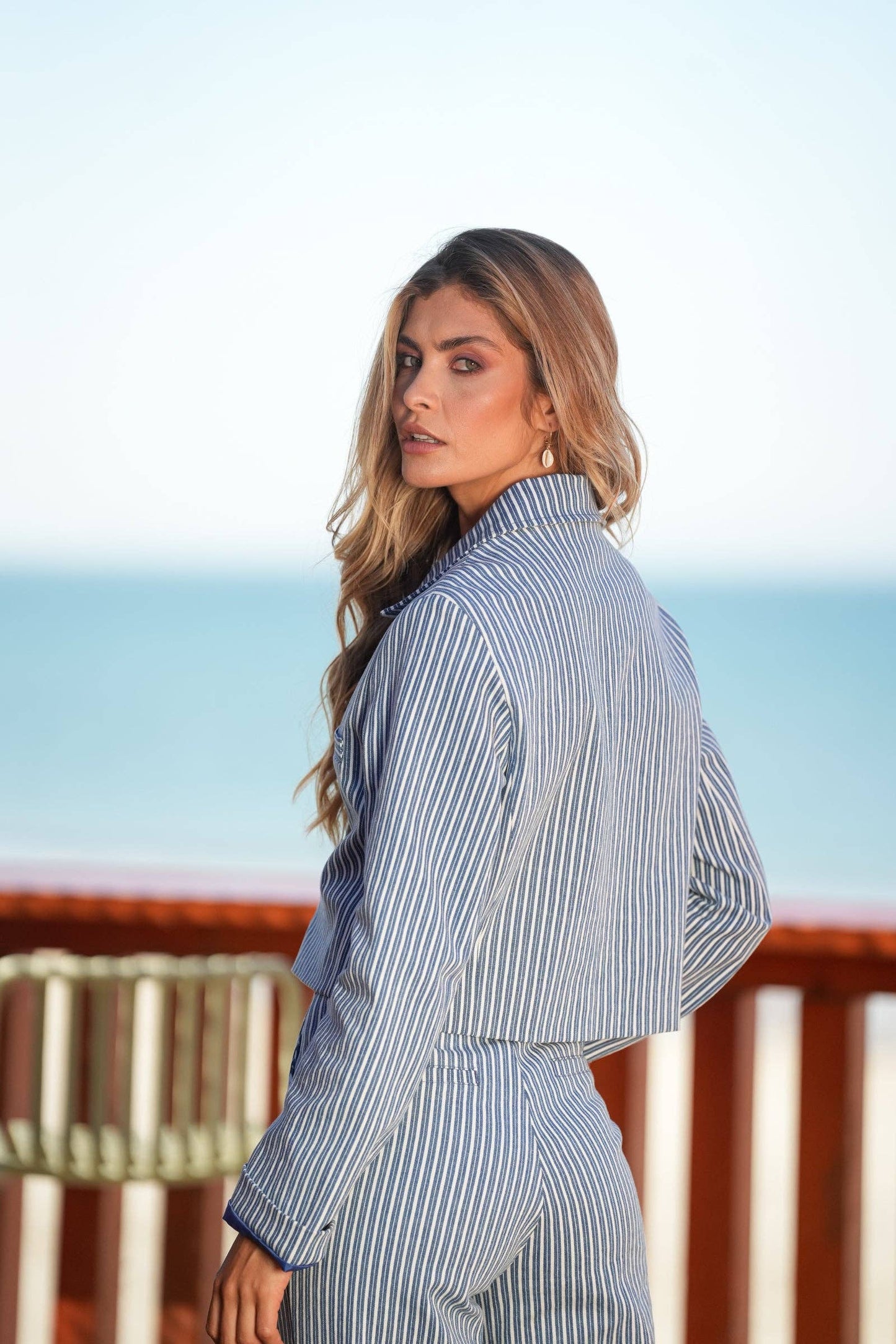 Giacca a righe in cotone elasticizzato
